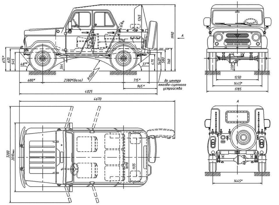 чертеж УАЗ-469 Геометрическая схема.